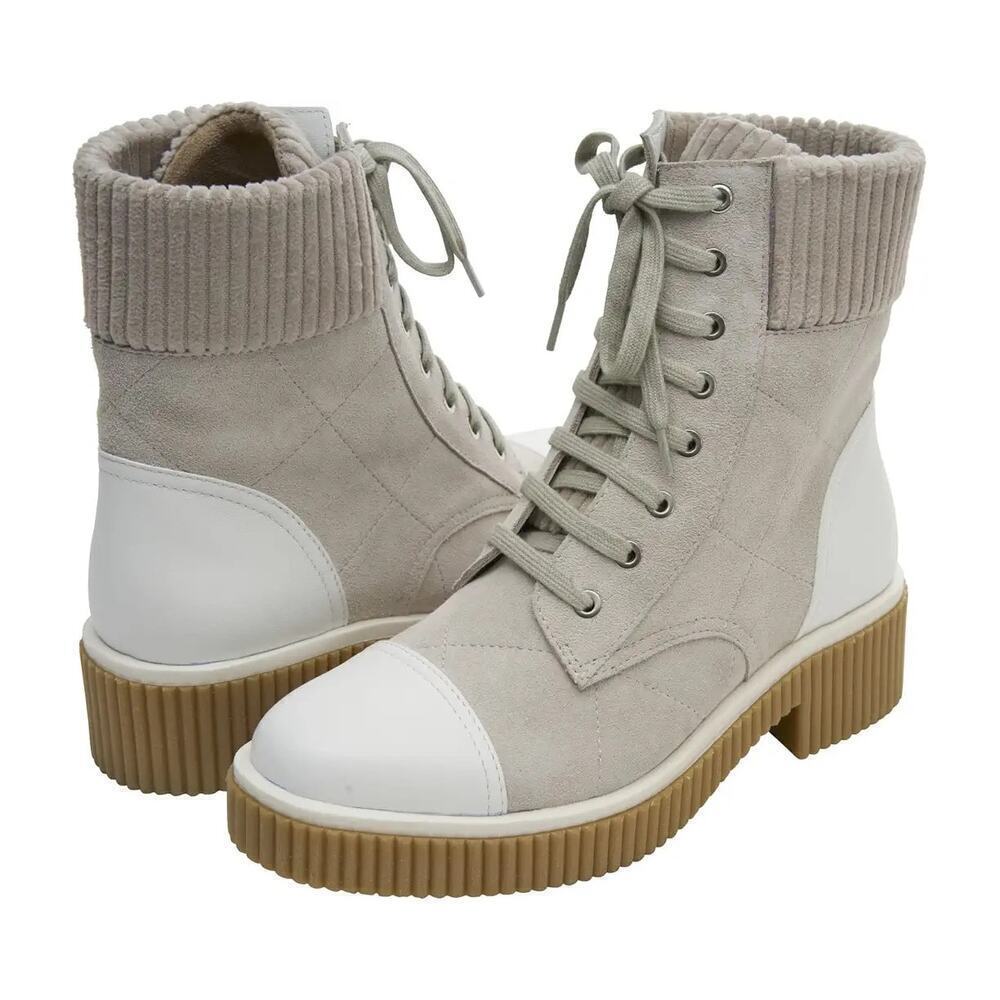 Vaneli MAGE Suede Lace-Up Combat Boots in Tan/White, Women's Size 9